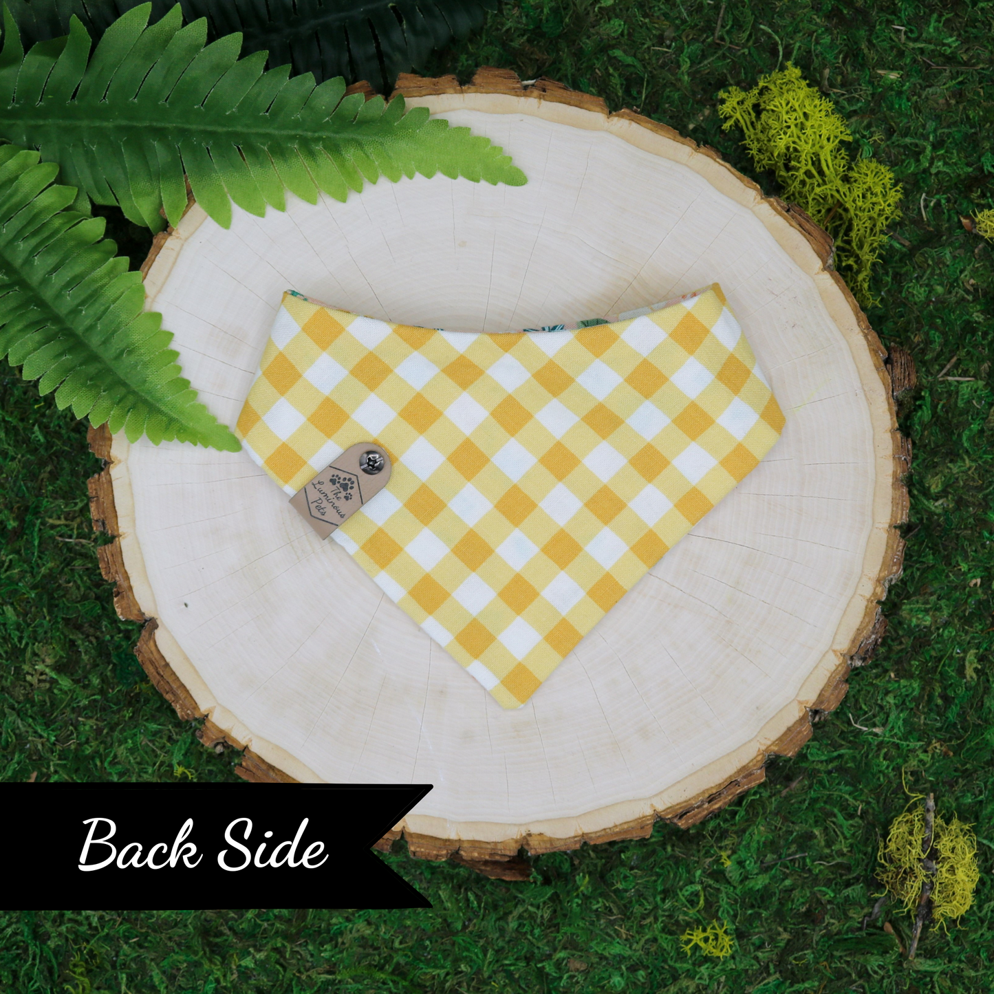 Yellow gingham pet bandana | Handmade snap on bandanas by The Luminous Pets