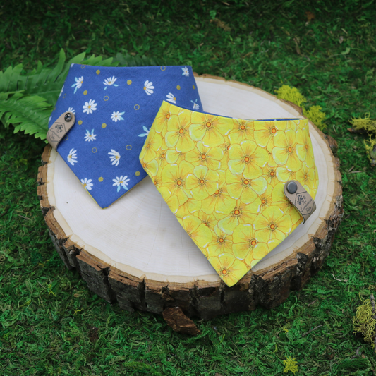 Spring Pet Bandana | Yellow Poppies and white daisies | Snap on Bandanas for Cats and Dogs by The Luminous Pets