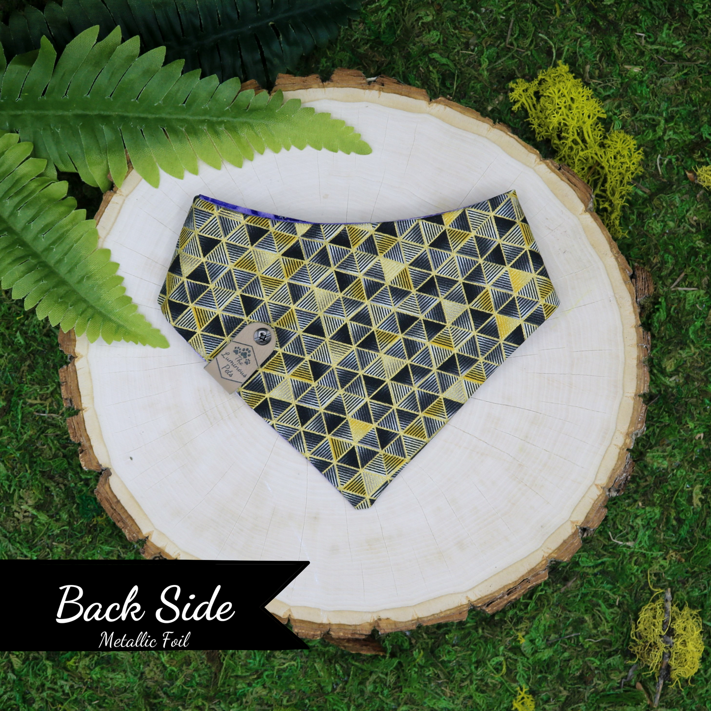 Black and Gold Art Deco | Elegant and sophisticated snap on pet bandanas for cats and dogs | Handmade by The Luminous Pets in Portland, Oregon