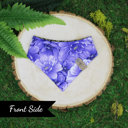Purple floral | Elegant and sophisticated snap on pet bandanas for cats and dogs | Handmade by The Luminous Pets in Portland, Oregon