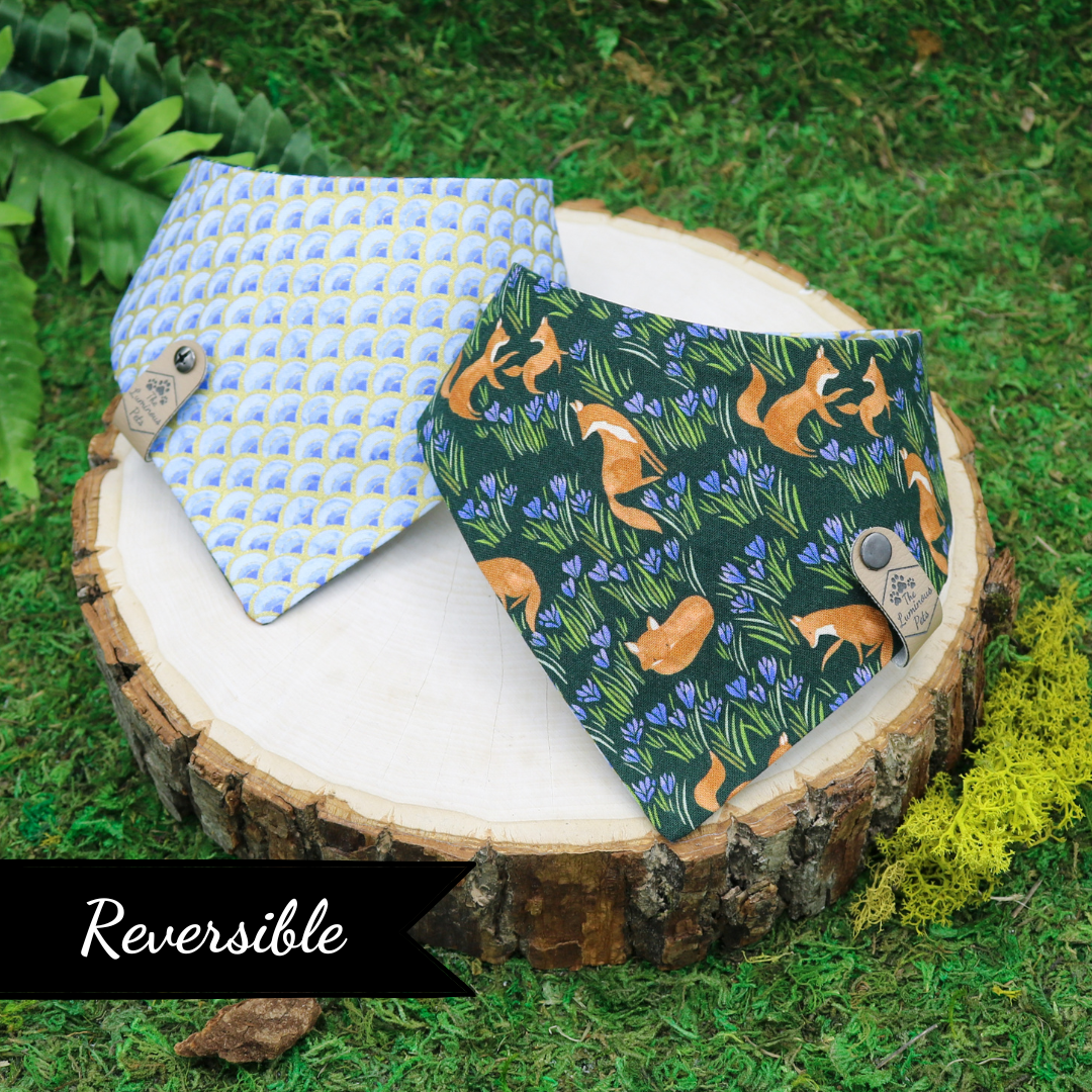 Red fox reversible snap on bandana for dogs and cats by The Luminous Pets