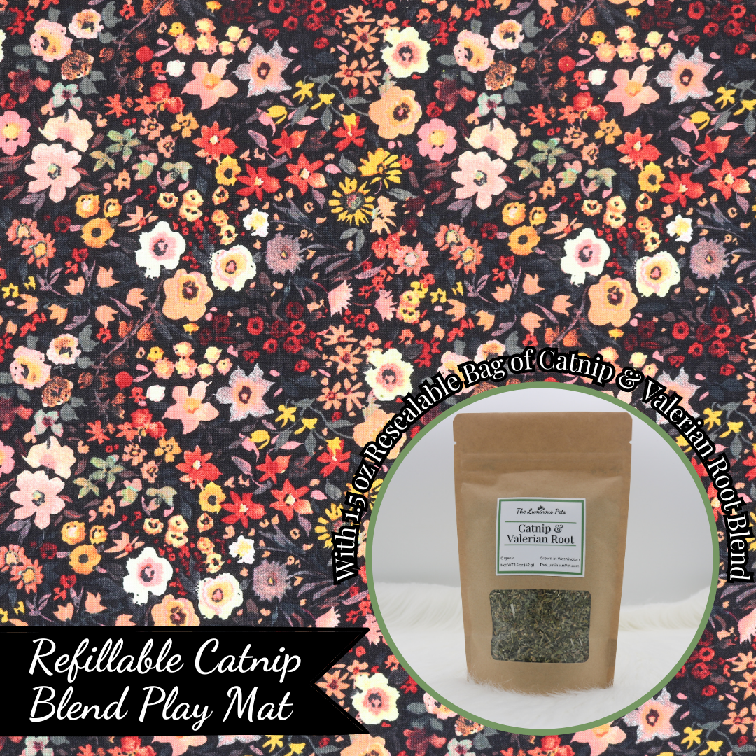 Refillable Cat Mat with Bag of Catnip and Valerian Root Blend | The Luminous Pets