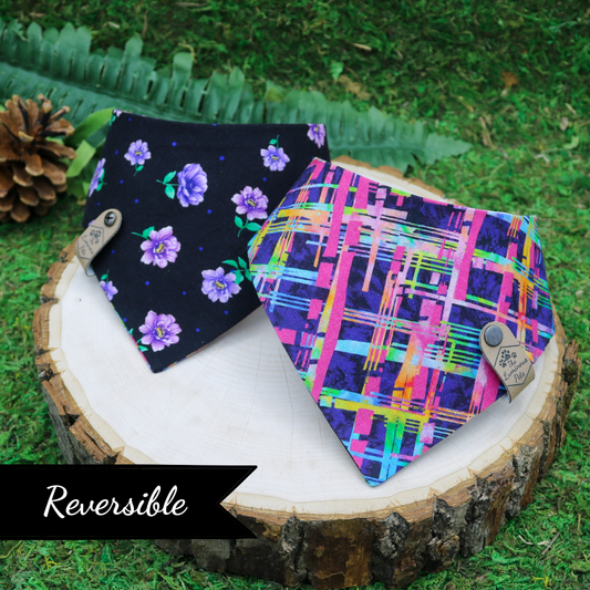Reversible purple abstract snap on bandana by The Luminous Pets 