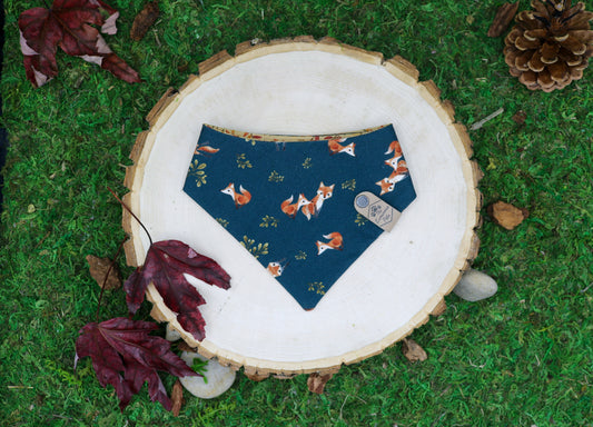 Playful autumn foxes snap on fall bandana by The Luminous Pets