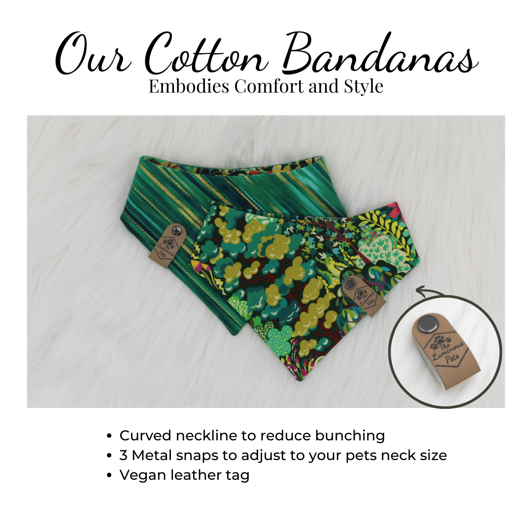 Snap on bandanas by The Luminous Pets | Reversible green cat bandana