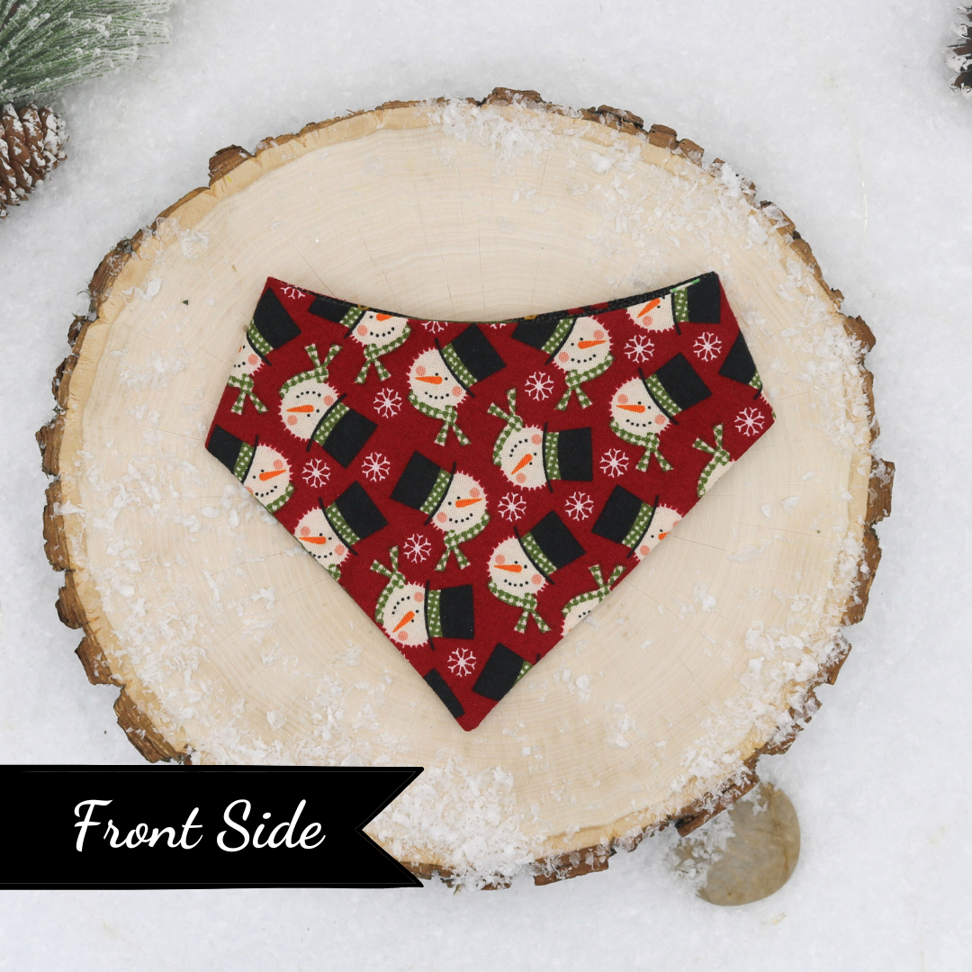 Snowman and Christmas Trees Reversible Pet Bandana Handmade by The Luminous Pets with Metal Snap-on style