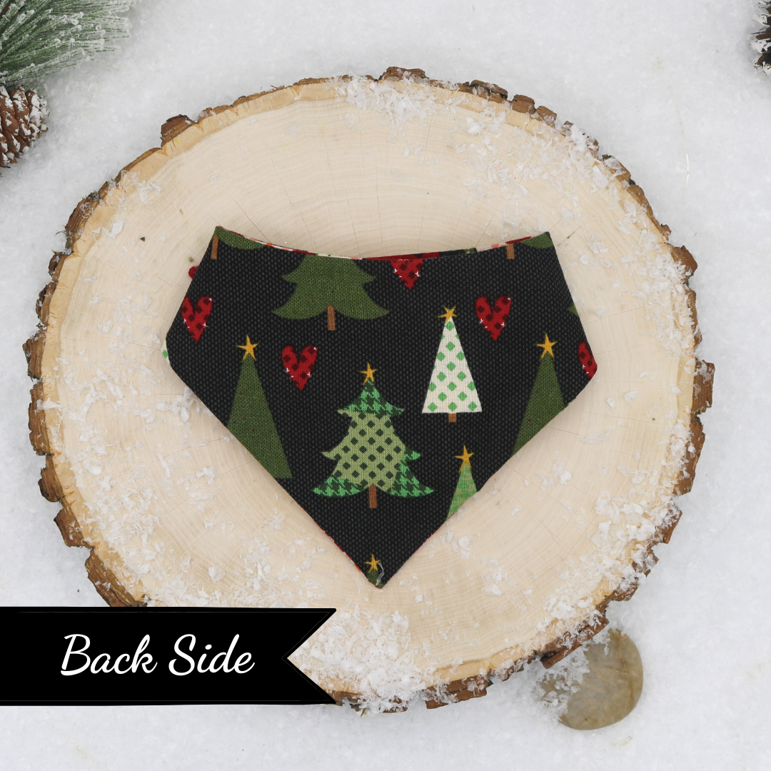 Snowman and Christmas Trees Reversible Pet Bandana Handmade by The Luminous Pets with Metal Snap-on style