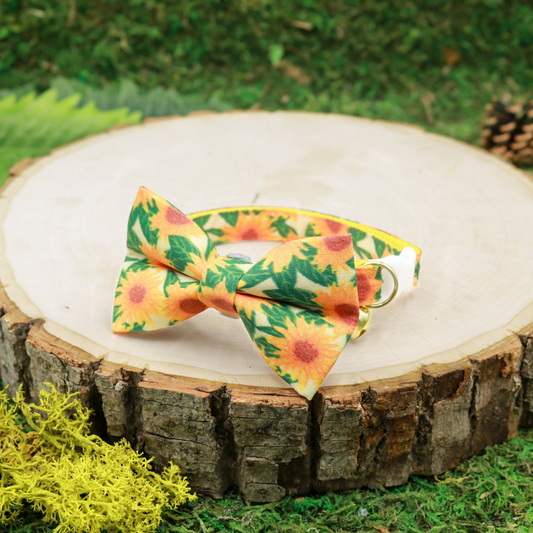 Sunflower Bow and Collar for Cat | Breakaway collar with adjustable sizing | Handmade by Made by Cleo in USA