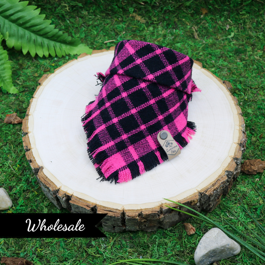 Pink and Black Plaid Snap On Bandana by The Luminous Pets