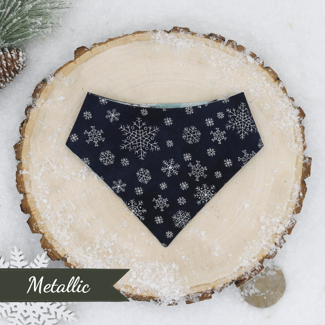 Metallic Snowflake Bandana by The Luminous Pets | Handmade Snap on Bandanas for Cats and Dogs