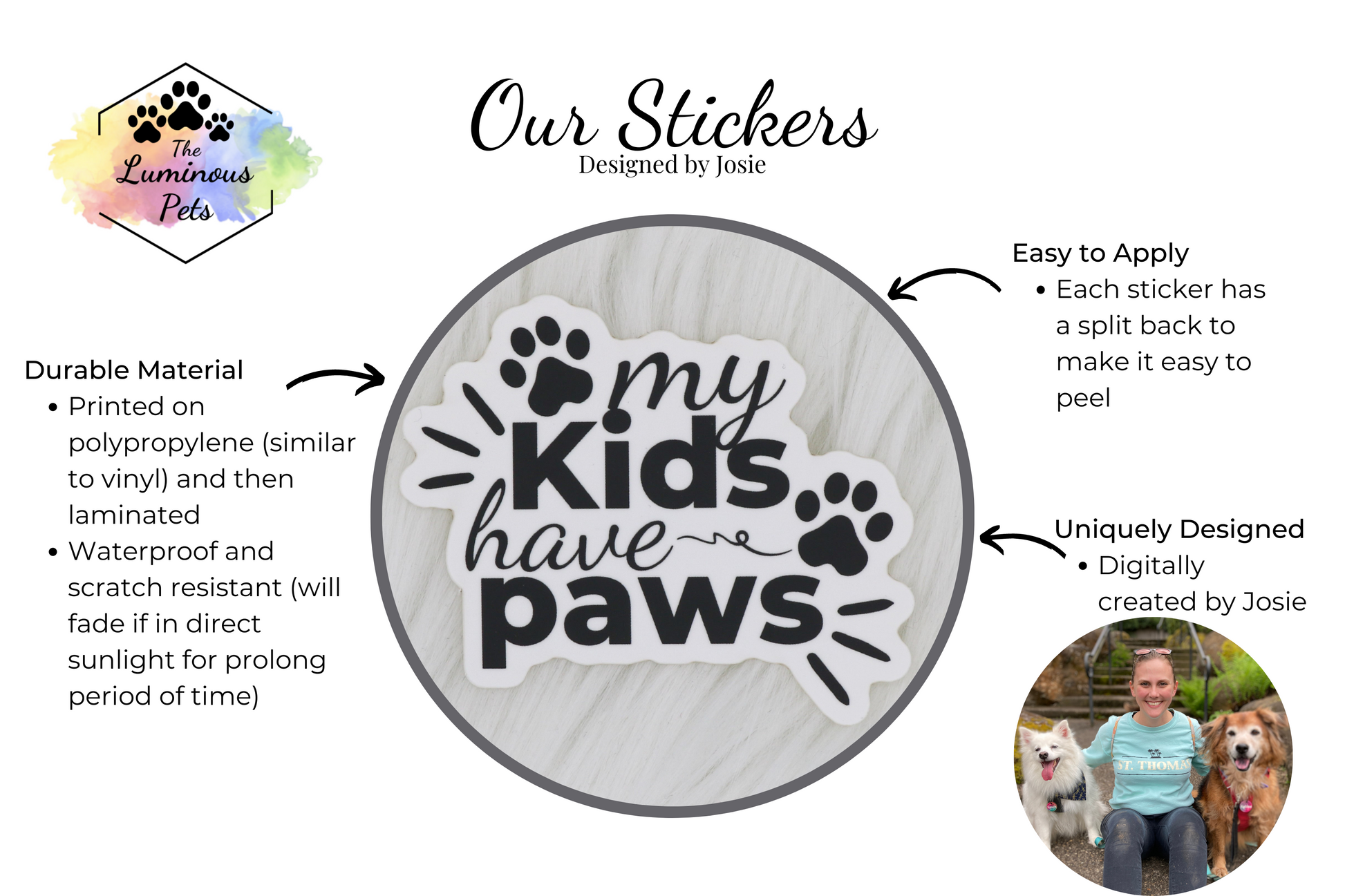 The Luminous Pets My kids have paws sticker