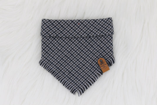 Grey and Black Houndstooth Frayed Flannel Pet Bandana | The Luminous Pets